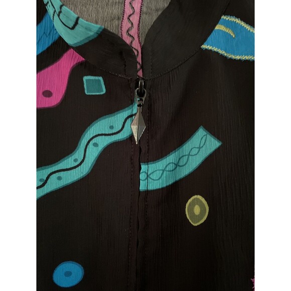 VINTAGE Lightweight Floral Print Full Zip Jacket Black Pink Blue sz 10 - Picture 3 of 5